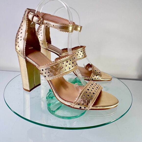 Botkier Gemi Heel Sandals Metallic Gold Leather cutout straps - Picture 1 of 9